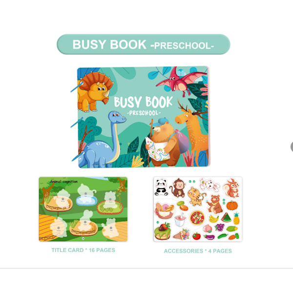 Børnegaver, fødselsdagsgaver, børns tidlige uddannelses stickerbog busy book + bjørnehåndklæde, krystal kanin, dinosaur viskelæder pink