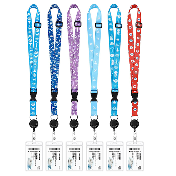 6 stk. justerbar cruise lanyard for skipkort, cruise lanyard sett lanyard vanntett cruise lanyard (6 farger)