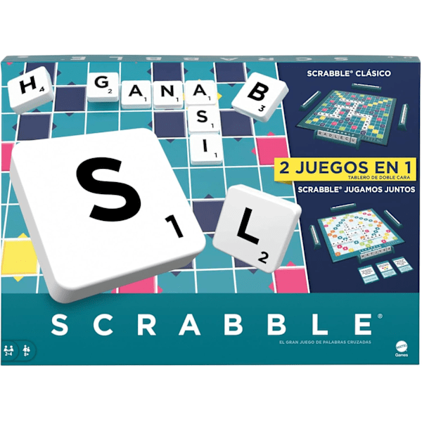 Scrabble 2-i-1 Spill, Familie Brettspill, Kryssord, Inkluderer 2 Bretter, 50 Kort med Mål, 2-4 Spillere