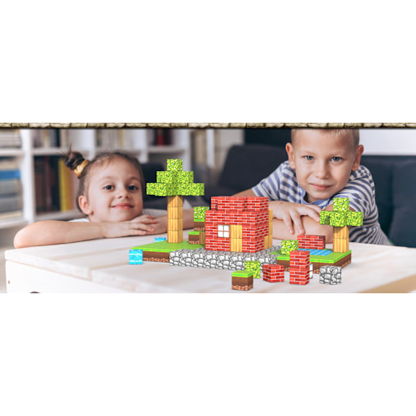 Magnetiske Byggeklodser - Byg Min Magnetverden Magisk Portal Sæt Sansestimulerende Udendørs Legetøj til Drenge og Piger 3+ år, Kreativ Leg for Børn 63pcs cubes + 2 doll