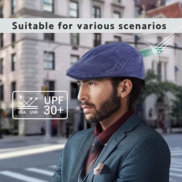 Herr Vintage Flat Cap Irländsk Newsboy Hatt Jakt Cabbie Hatt Justerbar Bomull Andningsbar Peaky Cap Basker Sommarhattar blue