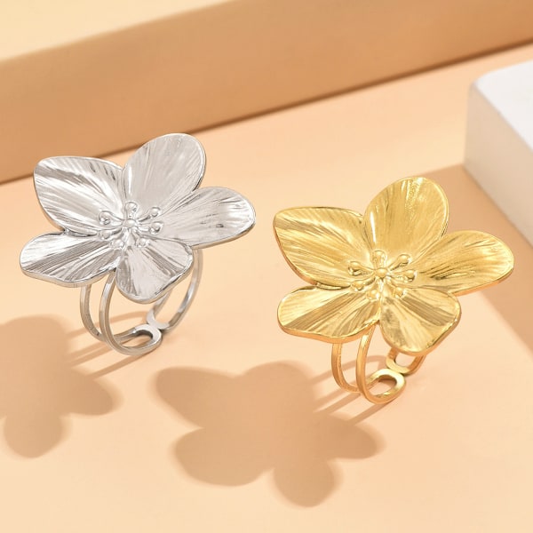 Enkel blomma öppen ring, romantisk ring, fashionabel justerbar ring, köp en få en gratis under en begränsad tid!!! Totalt 4 stycken!!! Gold + Silver