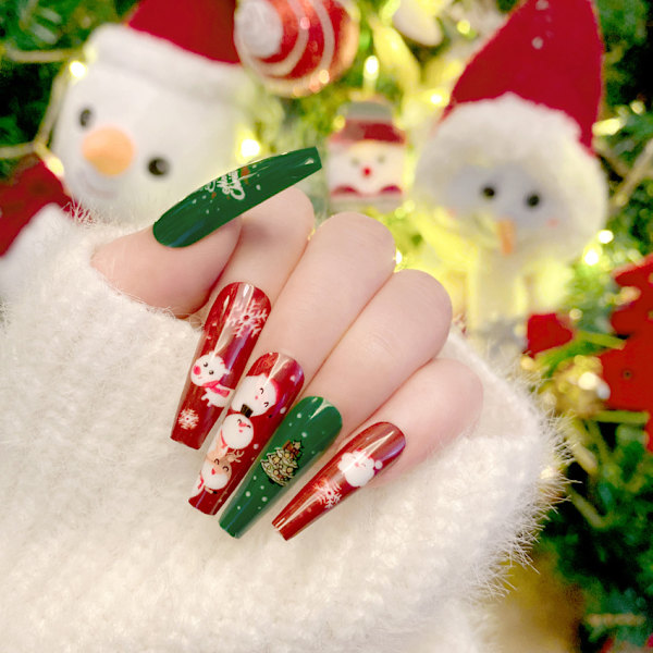 Julnaglar, bärbara nagelkonstplåster, nagelkonst, nageltips