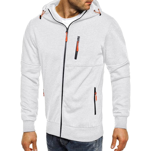 Herrar Hoodies Sweatshirt Zip Up Lätta Jackor 2 White XL