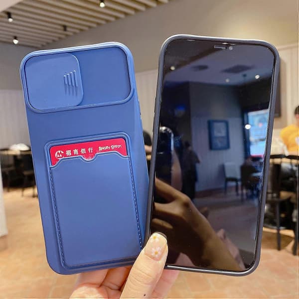 För iPhone 15 Pro Max TPU Skal Kortfack Skjutbart Linsskydd Telefonfodral