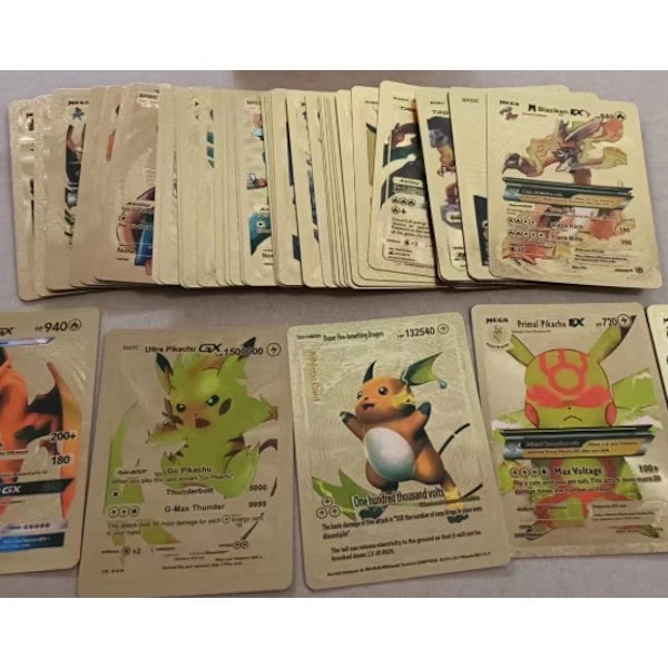 110 extremt sällsynta monsterkortpaket [inklusive Vmax, GX, EX, V, etc.], intressanta kombinationer, glänsande kort, perfekta presenter till barn Gold English 110pcs