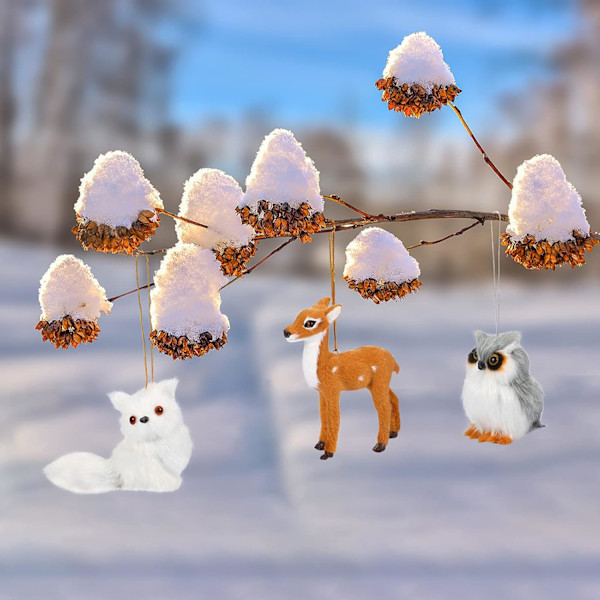 10 stycken Woodland Animal Julgransprydnader Faux Fur Plysch Djur Hängande Prydnader för Julgran Nyckelring