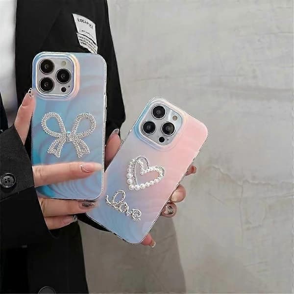 Deksel til iPhone 14 Pro Max Rhinestone Hjerte/Sløyfe IMD Akryl+TPU Telefondeksel