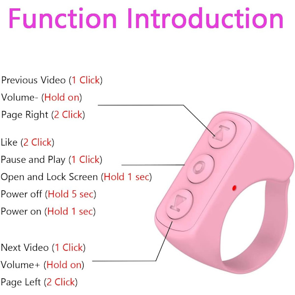 Bluetooth Fjernbetjening Scrolling Ring, til TIKTOK Sidevender Trådløs Fingerspids Gadget Udløser Klikker Genopladelig Selfies Pink