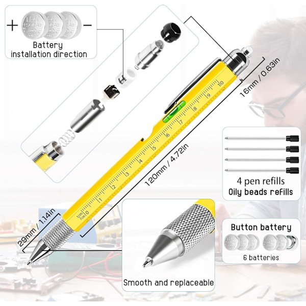 Gaver til menn, 9 i 1 multiverktøypenn, herregaver, bursdagsgaver til ham, herregaver til jul Yellow