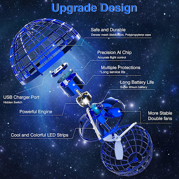 Uppgraderad flygande orb-boll leksak, handkontrollerad boomerang hoverboll, kosmisk glob flygande spinner med oändliga trick Blue