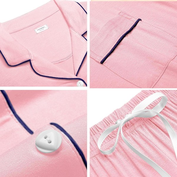 Kvinnors Pyjamas Set Kortärmad Nattkläder Dam Button Down Nattkläder PJ Set med Ficka L Pink