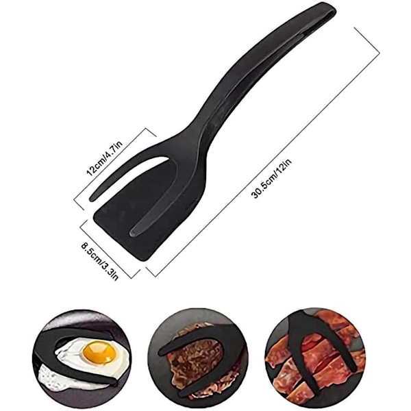 Stekt äggvändare Spatel | Nylon äggspatel | Stekning Vändning Grillning Kök Matlagning Verktyg | 2 i 1 Non Stick Flipper Matklämma Äggvändare Black