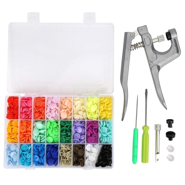 360 set plasttryckknappar 24 färger T5 + 1 st spänntång handverktyg