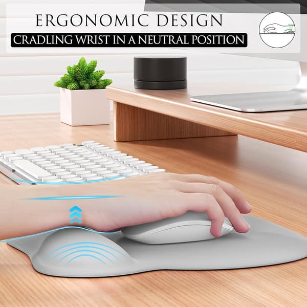 Ergonomisk musematte med håndleddstøtte i minneskum, komfortabel musematte for bærbar PC, smertelindrende håndleddstøtte Pure Grey