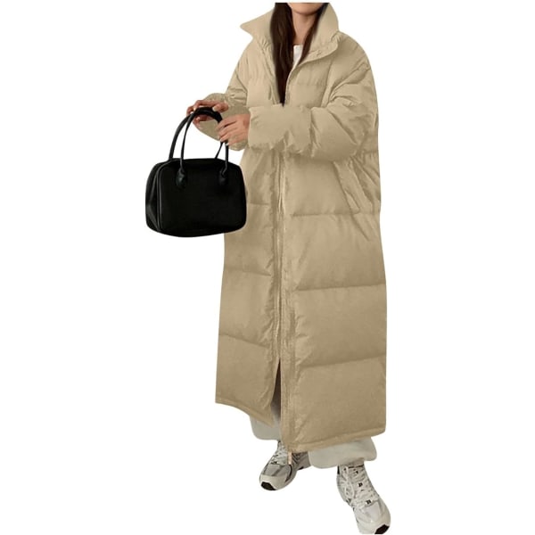 Miesten ja naisten pitkä Khaki Winter Coat Löysä pystykaulustakki /S khaki S