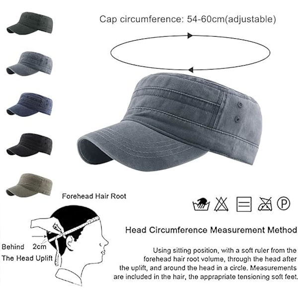 Militærcaps for menn og kvinner klassiske justerbare slitte hatter unisex 100% bomull solid solid visir baseball caps sol turhatt grey