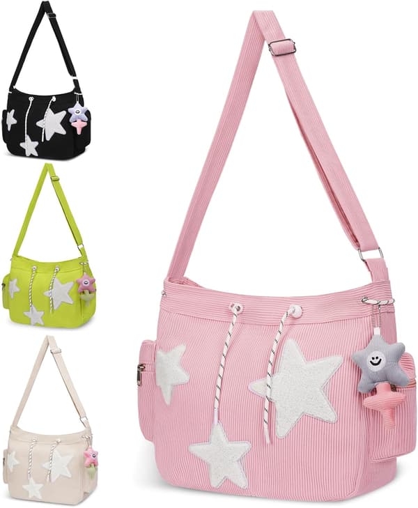 Söta handväskor för kvinnor, vackra crossbody-väskor i canvas, axelväskor, söta messenger-väskor med dragkedja