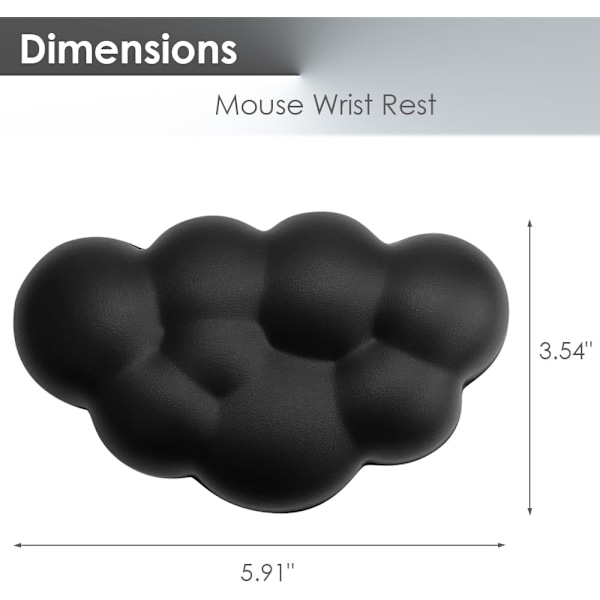 Håndleddsstøttepute for mus Ergonomisk Mykt PU-lær Memory Foam Håndleddssmerte Lindring Musematte med Anti-skli Base (Svart)