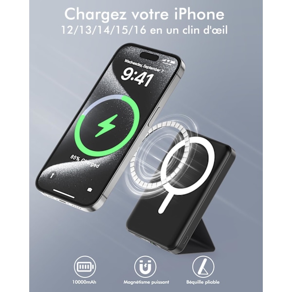 Externt Batteri för Mag-Safe, 10000mAh Magnetisk Trådlös Batteripack, Vikbart Power Bank Mag-Safe PD 22.5W Snabbladdning USB-C LED-Display