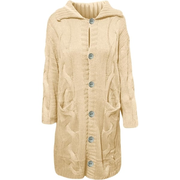 Naisten beige takki Isokokoinen casual pitkähihainen neuletakki /M cream-coloured M