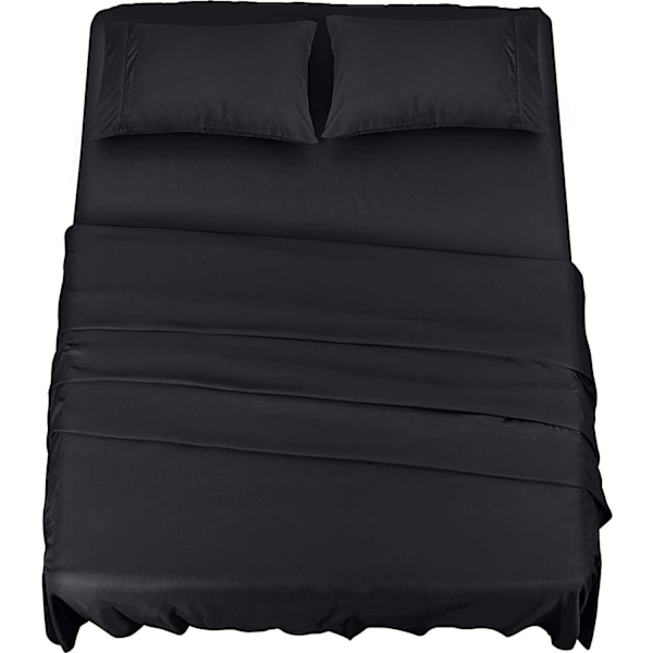4-osainen vuodevaatesetti 150x200 - Harjattua mikrokuitupolyesteriä - Lakana, pussilakana ja 2 tyynyliinaa Black