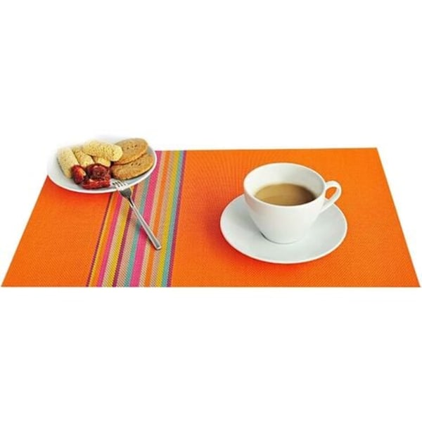 Set med 6 tvättbara bordstabletter, smuts- och värmebeständig PVC, 45 x 30 cm, vinyl, orange, 45 x 30 cm