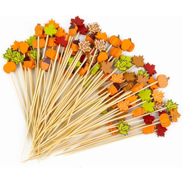 100 stk. Efterårs Cocktail Picks 4,7 tommer, Blad Græskar Egern Dekoration Fancy Frugt Spid til Efterårs Thanksgiving Party Mad Frugt Drik Dekoration