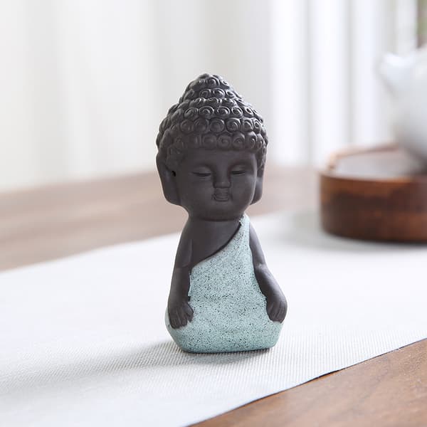 Keramisk Buddha Statue Mini Meditasjon Mediterende Skulptur