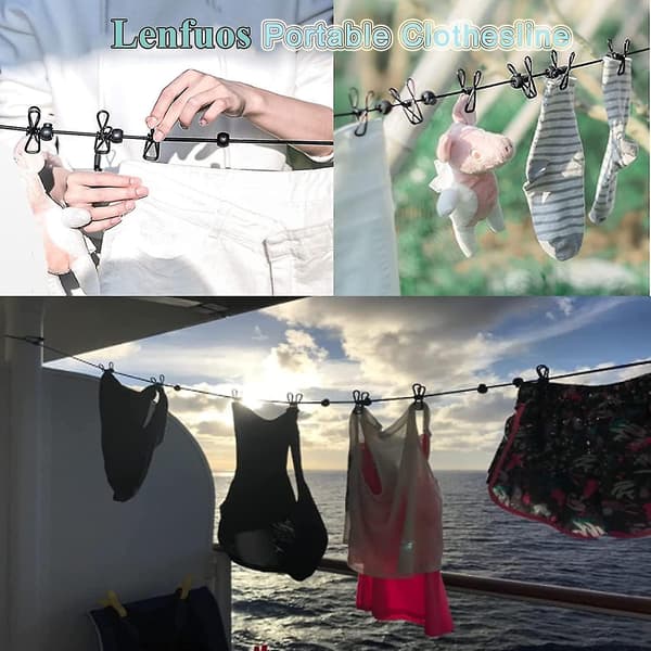 2 stk Bærbare Kleslinjer, Elastisk Reisevaskelinje
