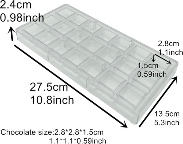Firkantet Chokoladeform Polykarbonat Chokolade DIY Form 21 Hulrum Slik Isterningeforme