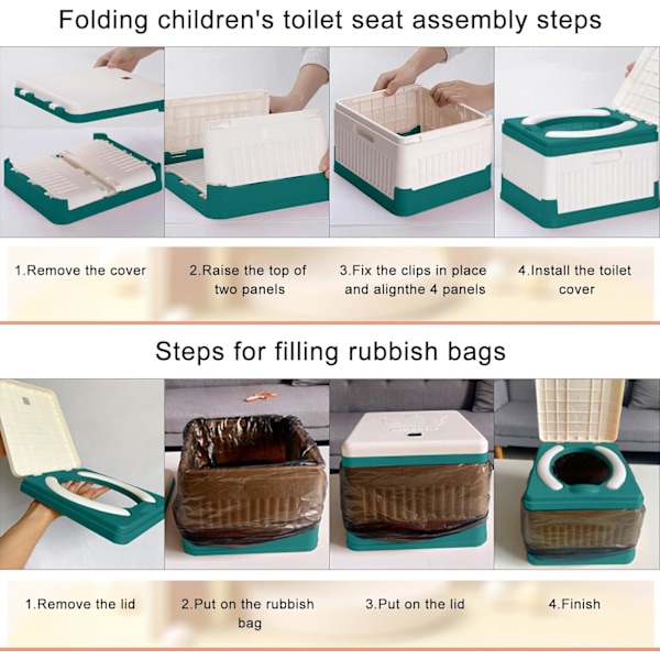 Bærbart Campingtoilet, Sammenklappeligt Rejsetoilet, Udendørs Campingtoilet med 20 stk. Toiletposer 1 stk. Opbevaringspose, Rejsepotte Sammenklappeligt Toilet Green