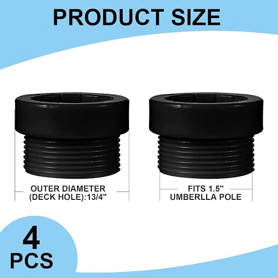 4 stk. Pool Parasol Stabilisator Adapter Gevind Adapter Muffe Pool Parasol Muffe Parasol Stang Stabilisator 1 3/4\"