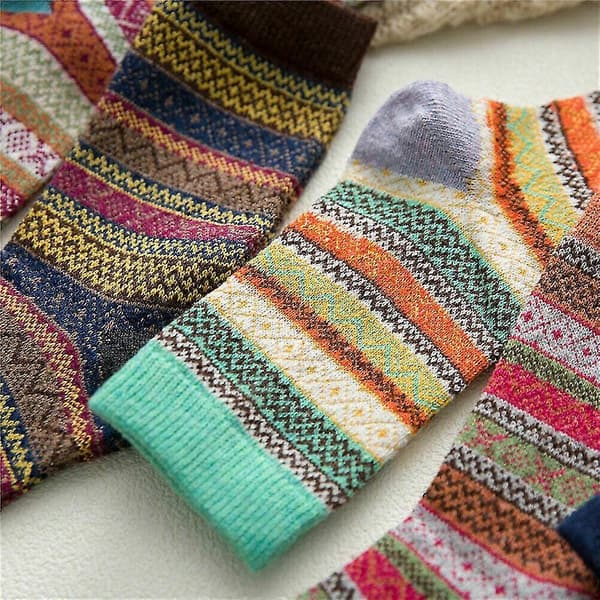 5 Par Dam Tjocka Strumpor Ull Termiska Varma Stickade Nordiska Damstrumpor Vinter