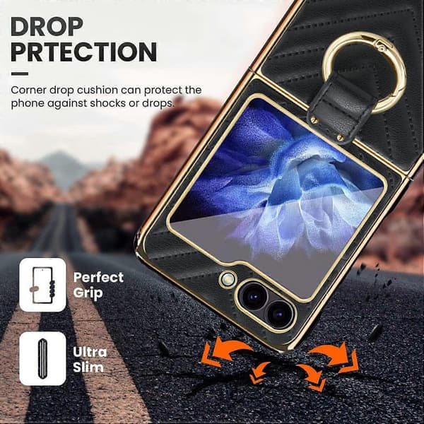 Drøm Metal Ring PU Telefoncover til Samsung Galaxy Z Flip6
