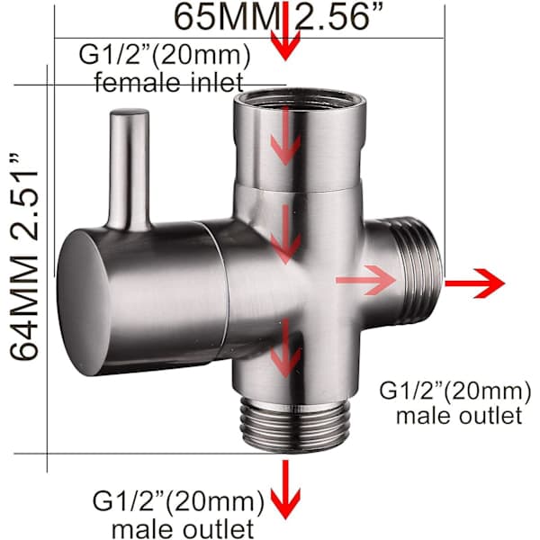 Massiv messing 3-vejs ventil G1/2 \" Håndbruser Brusekomponenter Universal Kobling, Børstet Nikkel