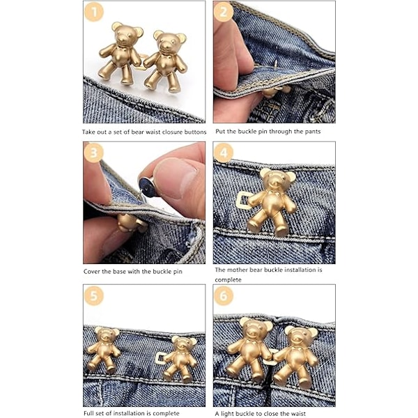 Pairs Bjørn Midjespenne Avtakbar Midjespenne Klips Bukse Midjestrammer Ingen Søm Hurtig Jeansknapper Bjørn Bukseklips for Løse Jeans Skjørt