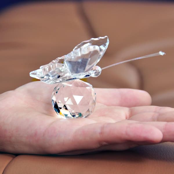 Krystallflygende sommerfugl med krystallkulebase Figur Ornament Statue Dyr Samleobjekt til julegave (blå) Clear
