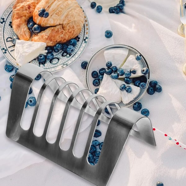 1 stk Brødrist i Rustfritt Stål, Toast Holder, 6 Skiver, Bordstativ for Ristet Brød, Brødrist i Metall, Bakebrett, Frokost 6 kortplatser