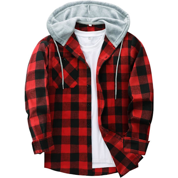 Herreskjorte med rutete mønster, langærmet skjorte med lomme, knappelukning, ternet skjortejakke i flanell, regular fit, 4 sesonger, tømmerhuggerskjorter M-3XL Red L