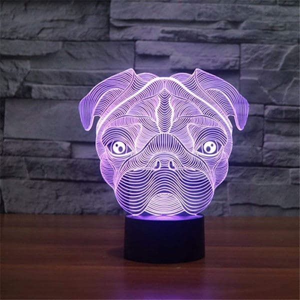 3D optisk illusion mops hund sensor nattlampa med smart to