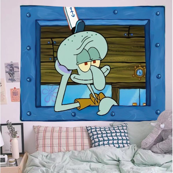 Svampebob Fyrkant hängande tyg bakgrundstyg Bläckfiskmannen tyg hängande målning väggtyg sovsal tecknad väggdekoration väv 100*12cm Squidward