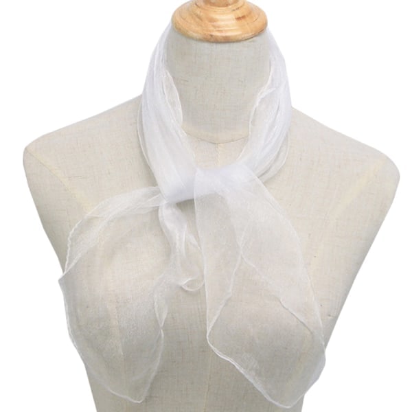 Kvinner Damer 50-talls Kvadratisk Chiffon Hals Sjal Skjerf Wrap Hvit 60*60cm White