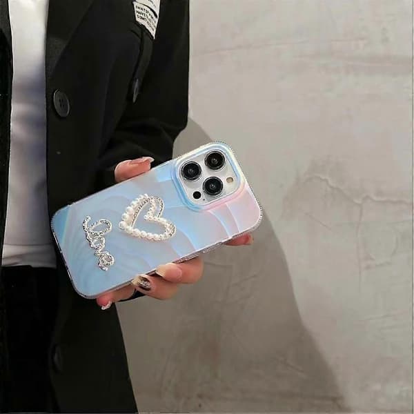 Deksel til iPhone 14 Pro Max Rhinestone Hjerte/Sløyfe IMD Akryl+TPU Telefondeksel