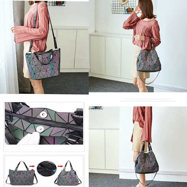 Kvinnor Geometrisk Självlysande Läder Handväskor Dam Axelväska Holografisk Regnbåge Crossbody Väska Elegant Tote För Kvinnor Dam