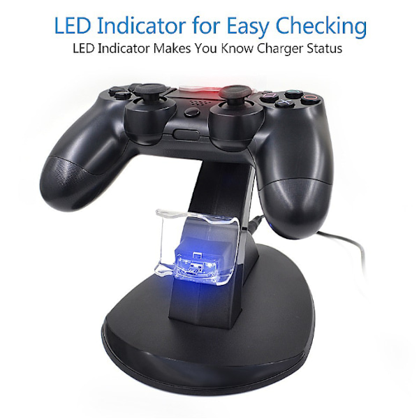 Egnet til PS4, PS4 Slim, PS4 Pro spilcontroller oplader trådløs controller blåt lys fly dobbelt opladning controller opbevaringsbeslag oplader