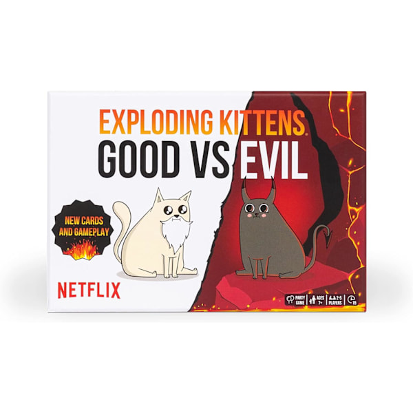 Exploding Kittens Hyvä vs. Paha - 55 korttia Netflix-sarjan innoittamana - Vie Exploding Kittens -peli uudelle tasolle uusien hahmojen avulla