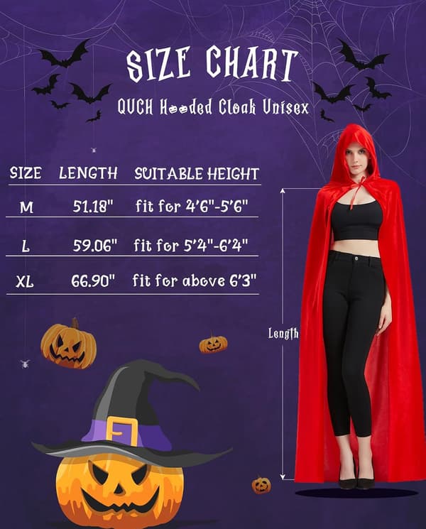 Unisex Hætte Cape med Hætte til Mænd og Kvinder - Heksekappe Vampyrkappe Halloween Julekostume Red Large