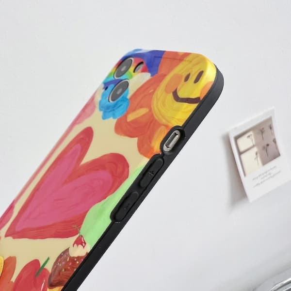 För iPhone 14 Graffiti Hjärta Mönster Mobilskal Regnbåge Hängande Dekor TPU-skydd