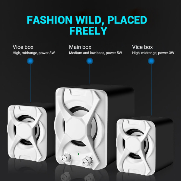 Trådbundna datorhögtalare med subwoofer 5W+3W*2 Set Bas
